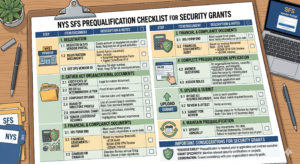 Document checklist representing the NYS SFS prequalification process for security grants