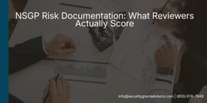 NSGP risk documentation categories: hate crime data, police reports, threats received.